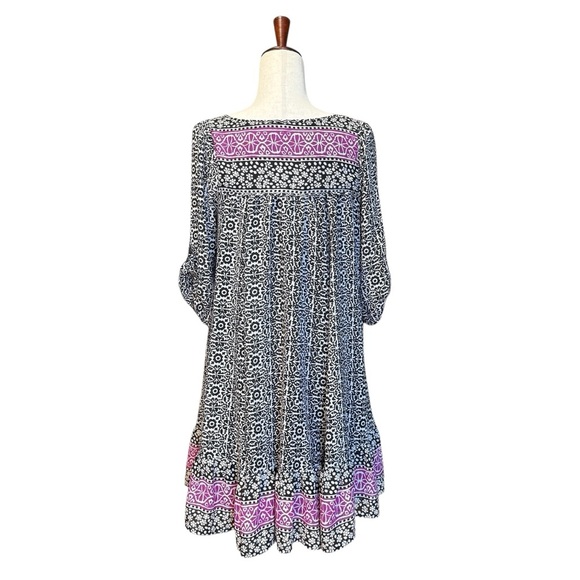 Free People Penny Lane Black Combo Chiffon Tunic Dress SZ M #1611 - Picture 8 of 10